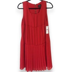 LAUNDRY by SHELLI SEGAL Red Scoop Neck Sleeveless Pleated Tiered Dress